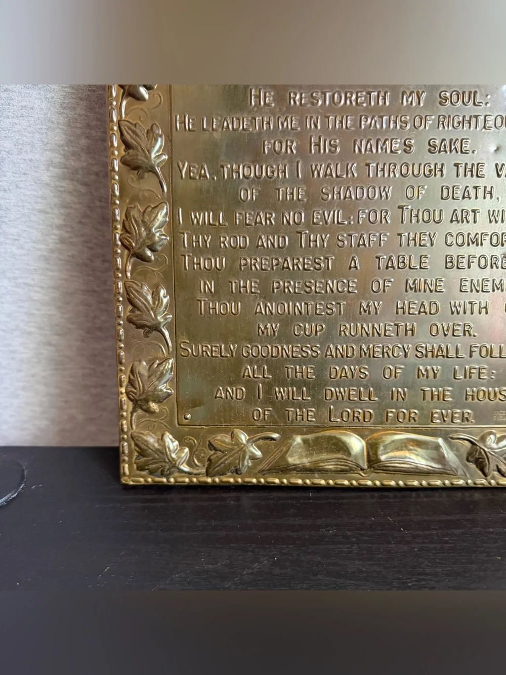 Vintage Brass A Psalm Of David Plaque Embossed Shepherd 8x11 Wall Art 23rd Psalm